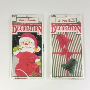 Vintage 10" Honeycomb Santa Centerpiece and 9" Hanging Bells Set New